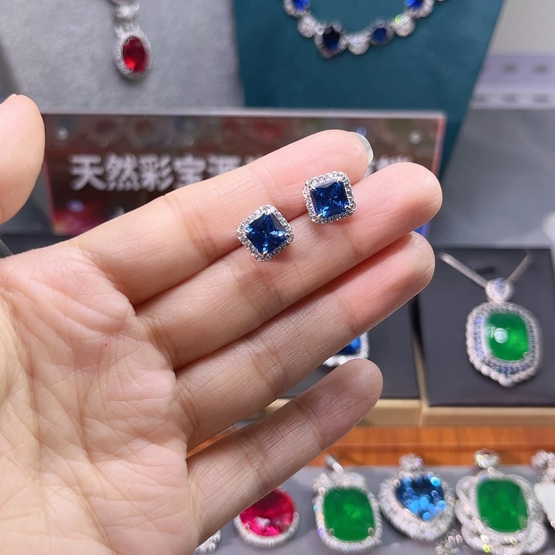 耳饰蓝宝石银S925镶嵌c 172