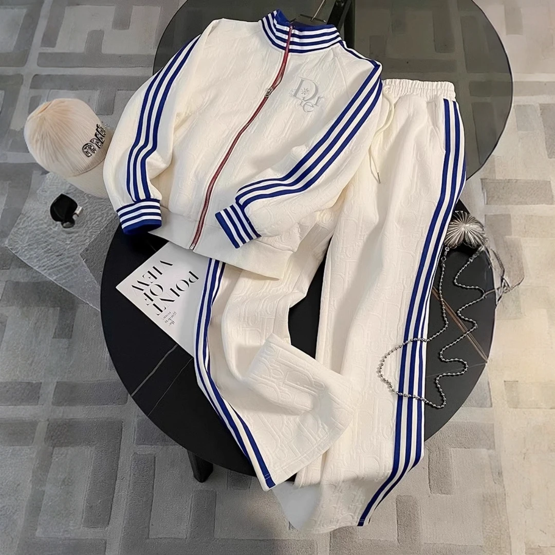 2025秋季男装新品潮牌休闲运动套装开衫条纹卫衣外套直筒裤两件套