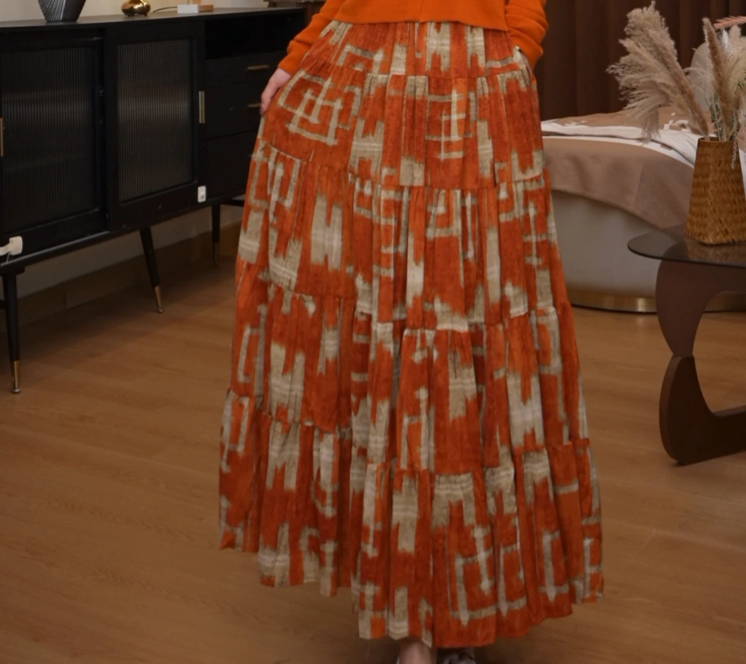 Q3905 夏季新款2025气质显瘦小众A字半身裙碎花