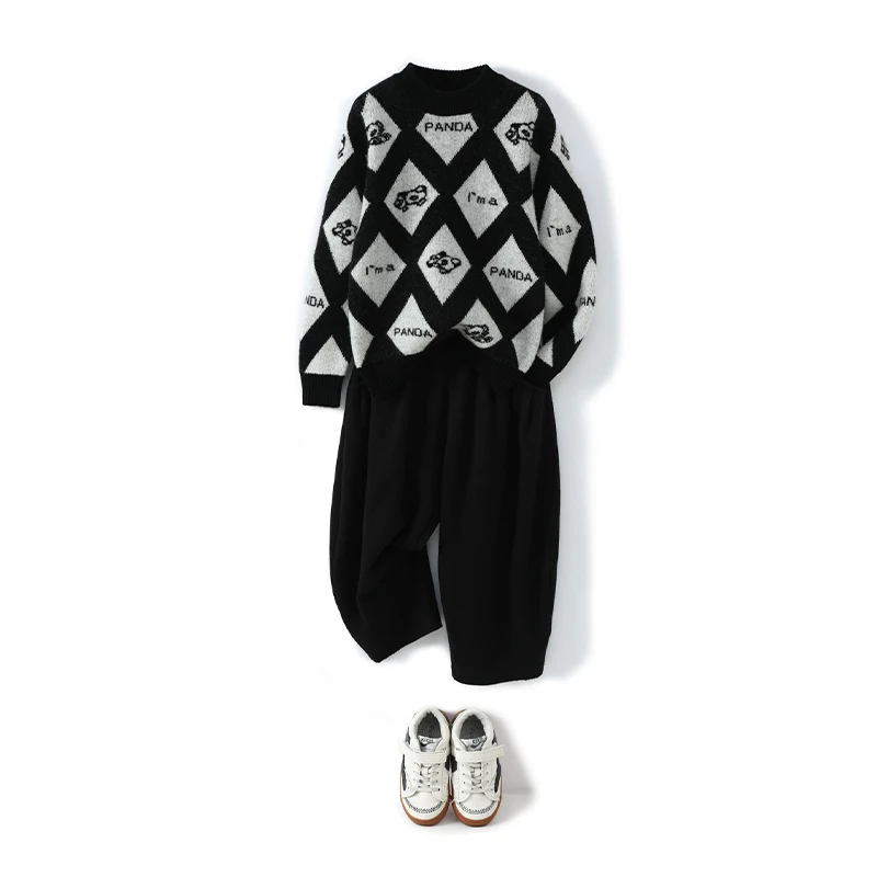 2024秋冬加厚儿童半高领100%羊毛衫男女儿童提花内搭毛衣打底衫