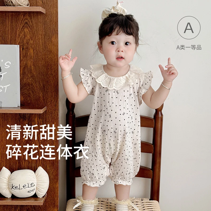 婴儿连体衣女宝宝公主哈衣飞袖连体衣夏季小碎花三角哈衣韩版超萌