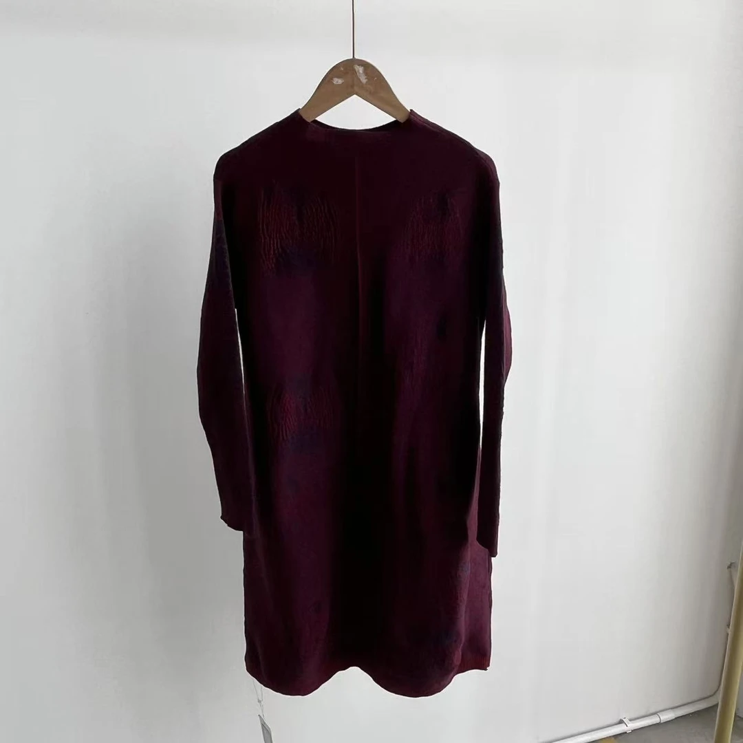 A6-12-1074款   酒红色秋冬轻奢针织连衣裙