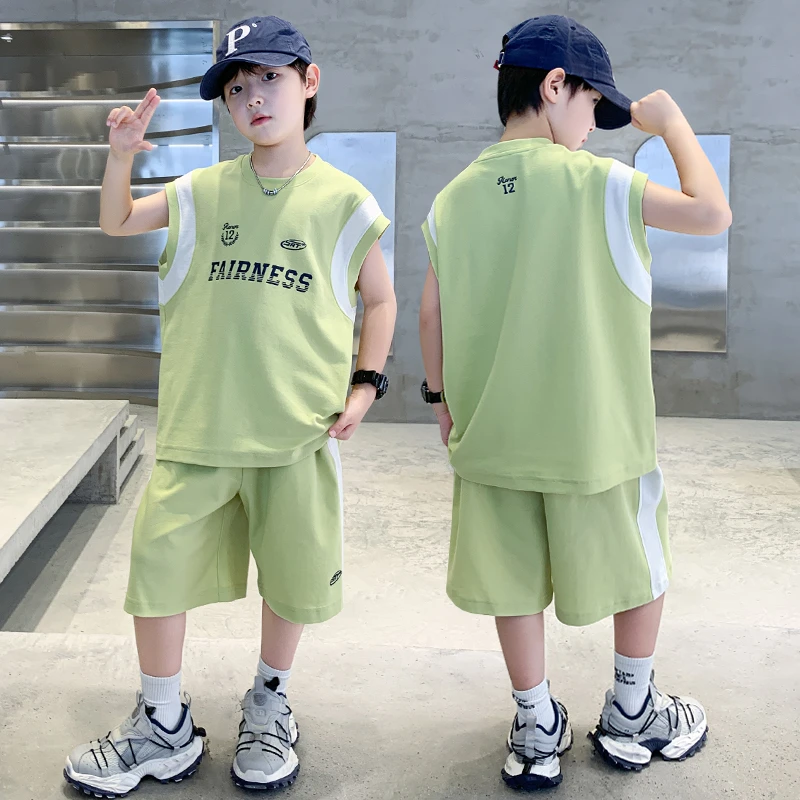 男童酷帅夏装套装2025新款中大童儿童洋气男孩夏季背心无袖运动潮