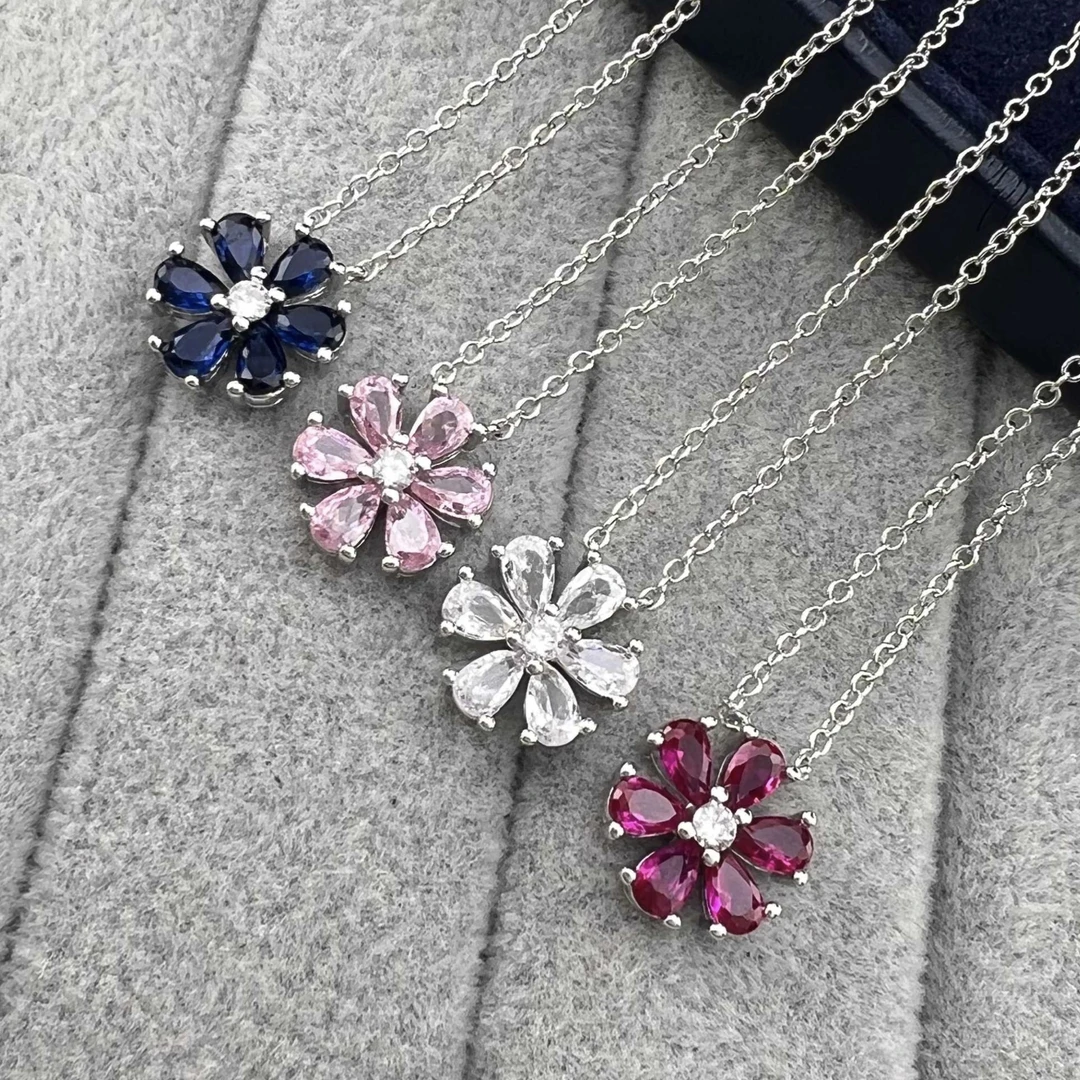 合金项链 勿忘我系列花瓣项链红蓝白粉四叶草造型锁骨链毛衣链