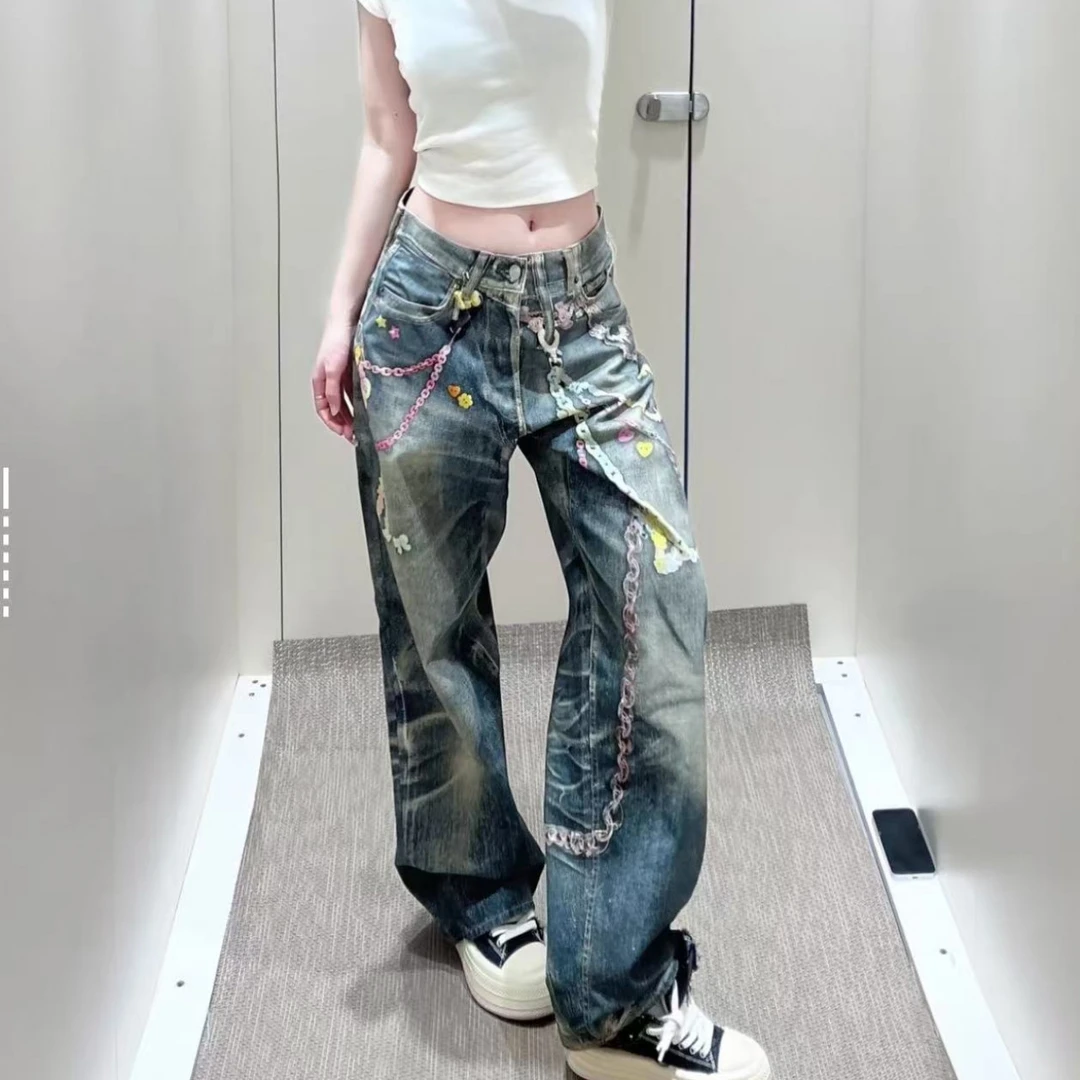 【原厂面料+原版原标】 1981M版型做旧水系糖果链条3D印花牛仔裤