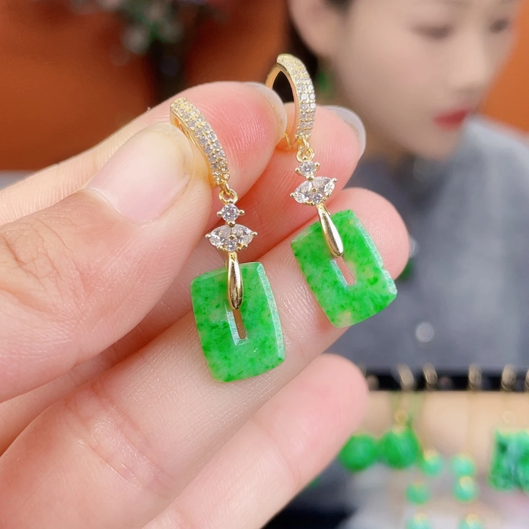 翡翠银S925镶嵌耳饰