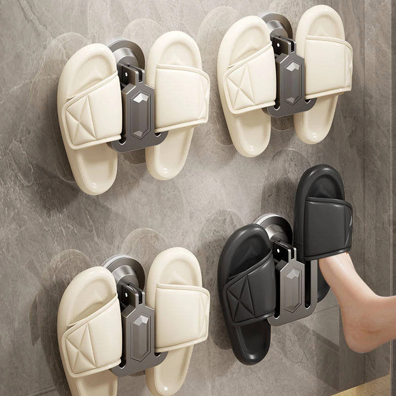 吸盘壁挂式拖鞋架免打孔卫生间收纳鞋架厕所浴室鞋子沥水置物架