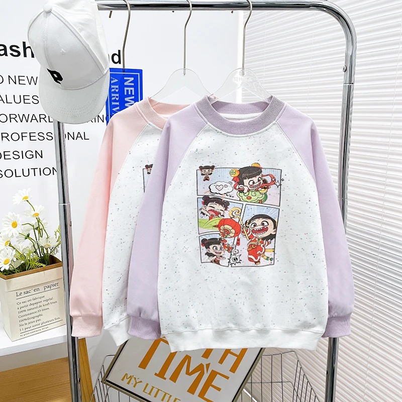 早春新款女童彩棉圆领卫衣童装儿童秋装长袖上衣潮zb5371简约童品