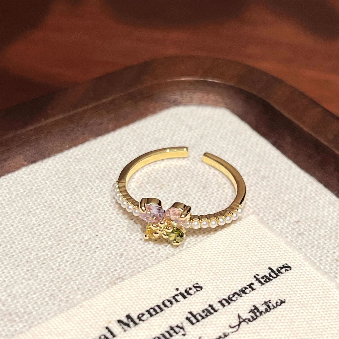 铜合金合成锆石戒指 【炫彩春日】气质甜美百搭小众戒指A1234