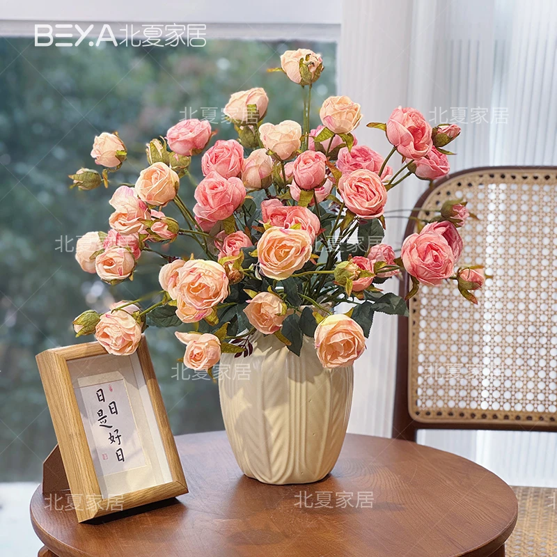 仿真玫瑰花苞芯小玫瑰欧式家居假花装饰家居客厅上档次