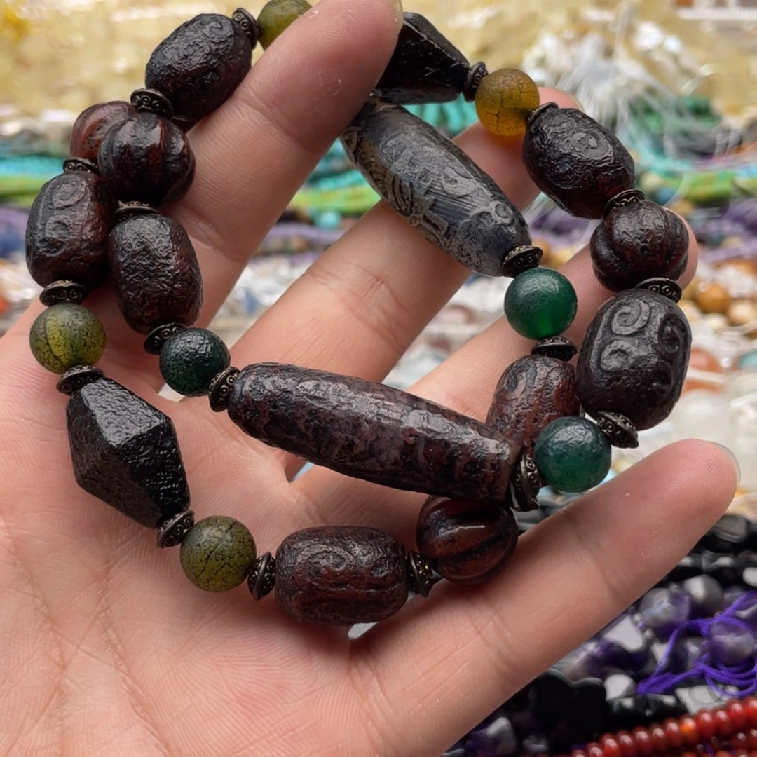 玛瑙/玉髓合金珠宝半成品一条装老玛瑙古珠手串10～14左右