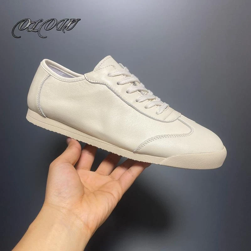 OLOIU2025新款男士小白鞋潮流百搭软皮阿甘鞋英伦风透气休闲板鞋