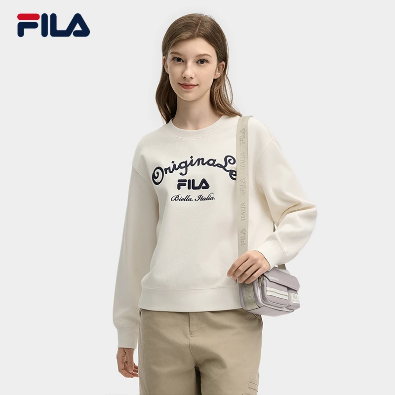 FILA 斐乐官方女子套头卫衣2025春新款休闲刺绣宽松针织长袖上衣