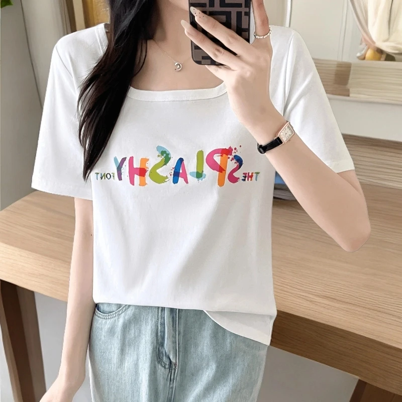 正肩微胖显瘦t恤2025夏季新款时尚大码女装百搭宽松短袖上衣