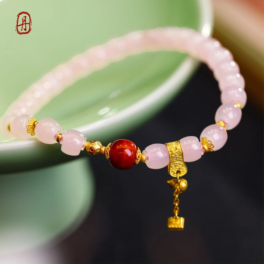 EMPRESS【玉润金红-藕粉原创设计款桶珠手串】