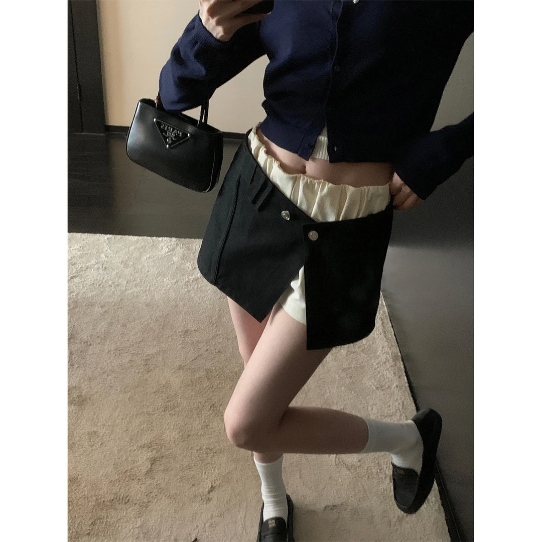 区区欧阳 可拆卸叠穿两件套半身裙裤女夏季短款A字裙裙子辣妹短裙