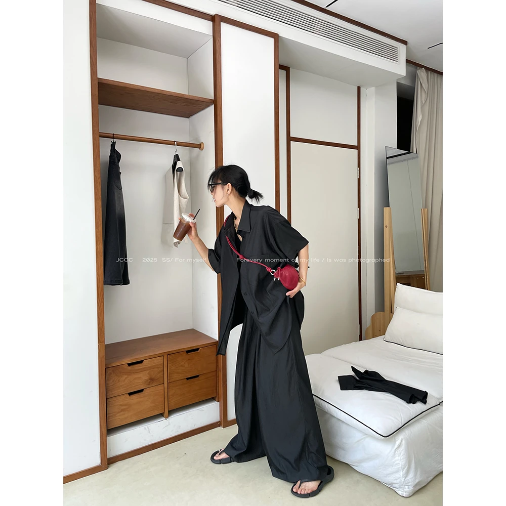 JCCC影子【黑冰纪】黑色松弛感可拆卸袖廓形衬衫休闲裤套装JE4FSZ23