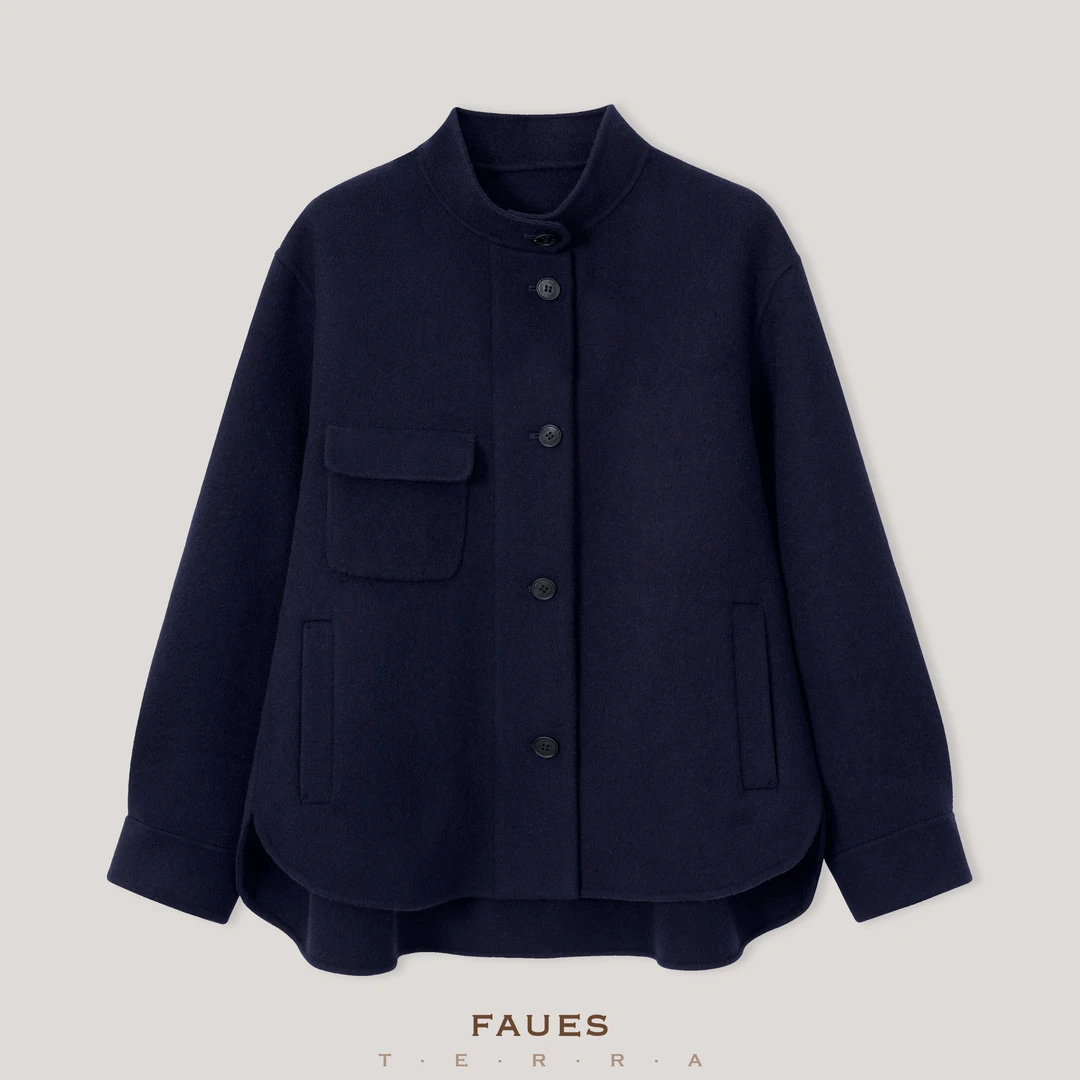 FAUES 云迩拾闲 日本织澳洲羊羔毛呢轻盈保暖舒适立领大衣外套