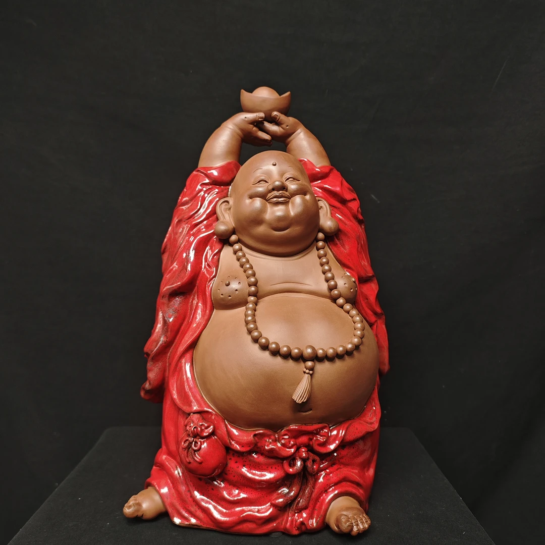 紫砂鸿运当头弥勒佛茶宠茶桌玄关柜子摆件