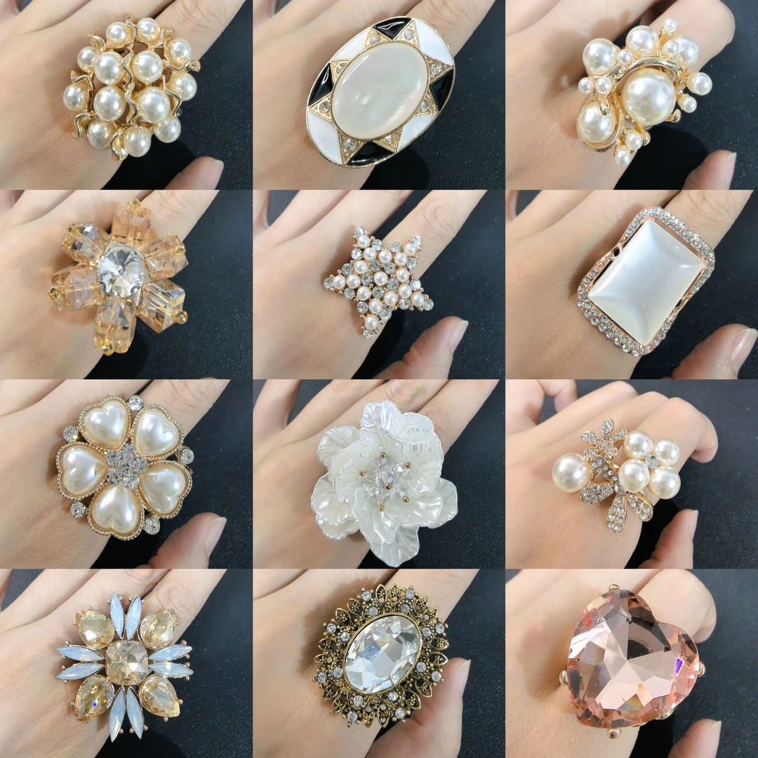 合金仿珍珠戒指 【开口戒指1】欧美风法式小香风重工时尚