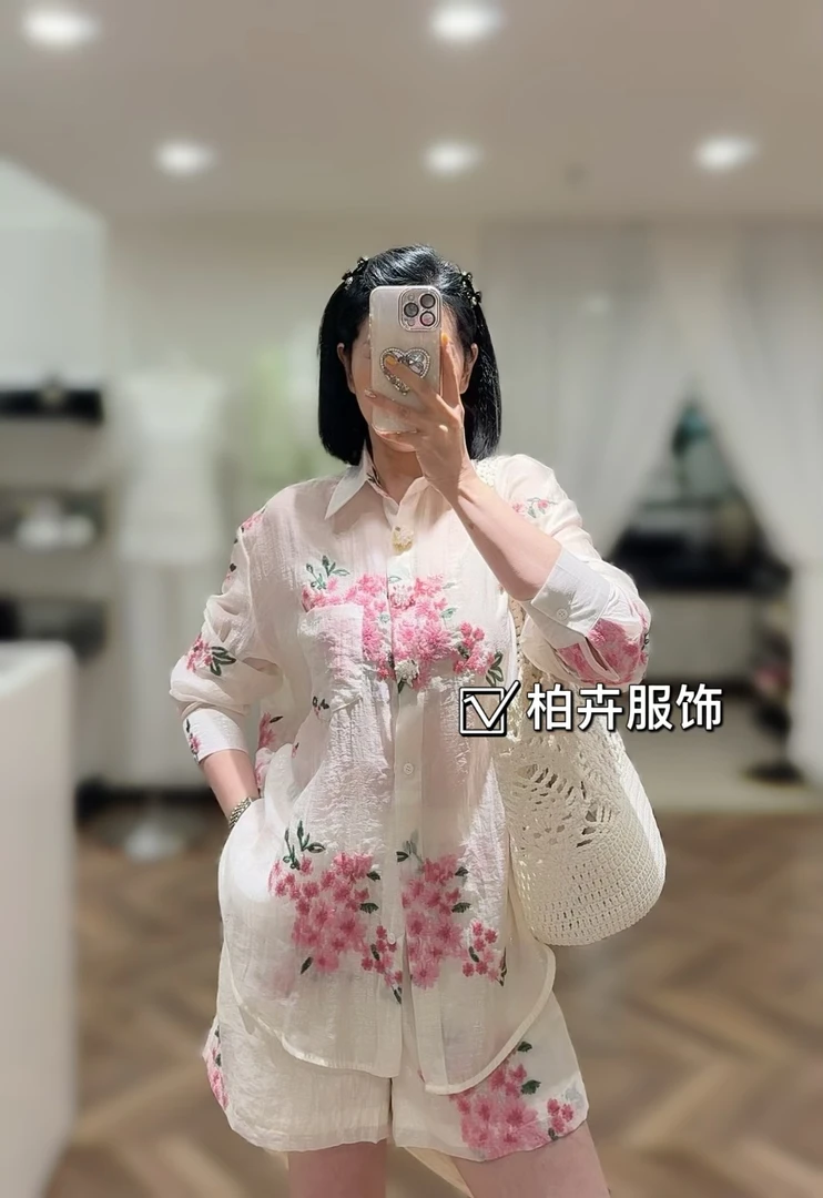 【柏卉服饰】小众刺绣粉色花朵套装