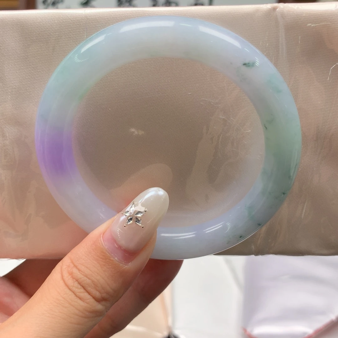 翡翠未镶嵌手镯鸢尾花紫圆条07号