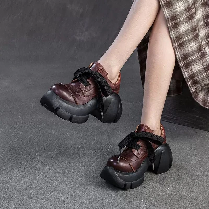 擦色休闲风小个子增高系带春季单鞋厚底百搭复古玛丽珍牛皮女单鞋