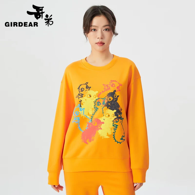 GIRDEAR/哥弟休闲时尚百搭宽松印花圆领国潮长袖套头卫衣1300804
