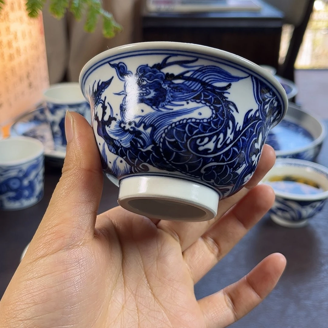 朝岚夕霞仿至正元青花原矿釉烧制全手绘主人杯
