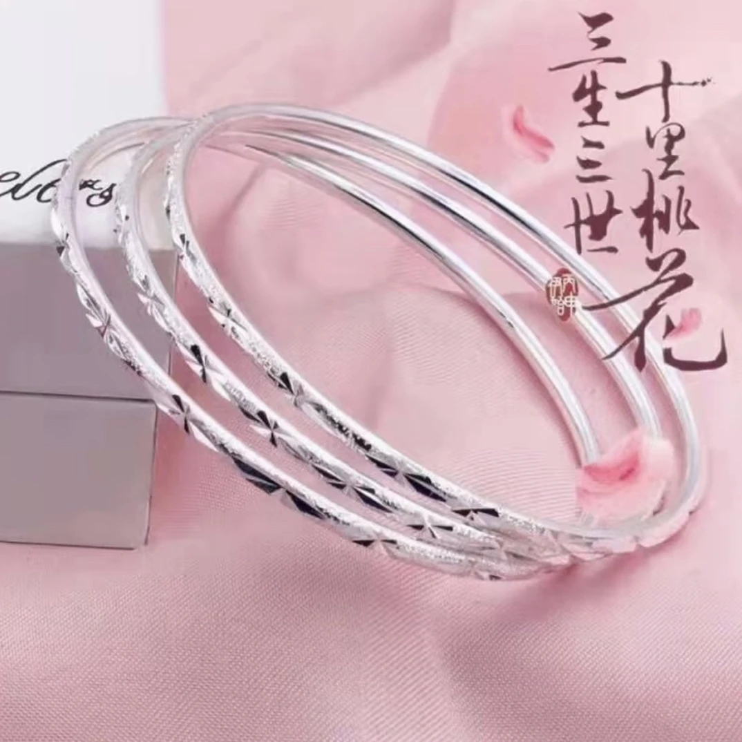 足银手镯 遇见三生三世银手镯满天星闭口实心三环情人节手环时尚
