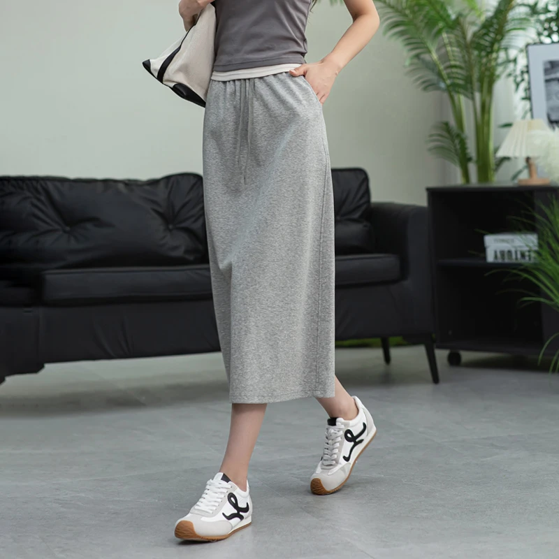灰色半身裙女夏薄款2025新款半裙垂感高腰中长款休闲运动裙子卫裙