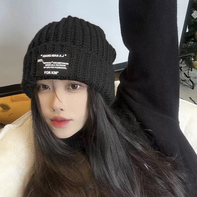 A404 韩版字母布标针织毛线帽冷帽显脸小男女同款