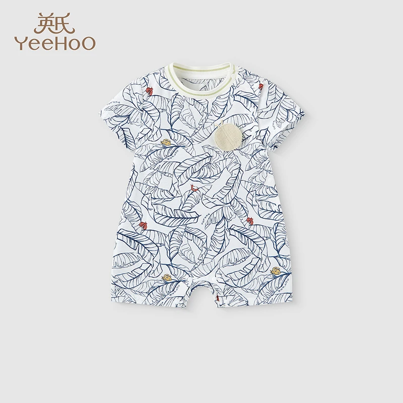 英氏婴儿衣服夏季短袖纯棉透气男宝连体衣2025新品YRHBJ2R041A