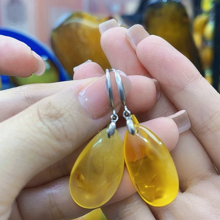 琥珀银S925镶嵌颈饰耳环