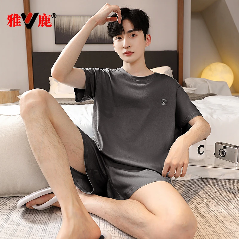 雅鹿男士莫代尔睡衣短袖薄款2025年新款潮流学生家居服套装可外穿