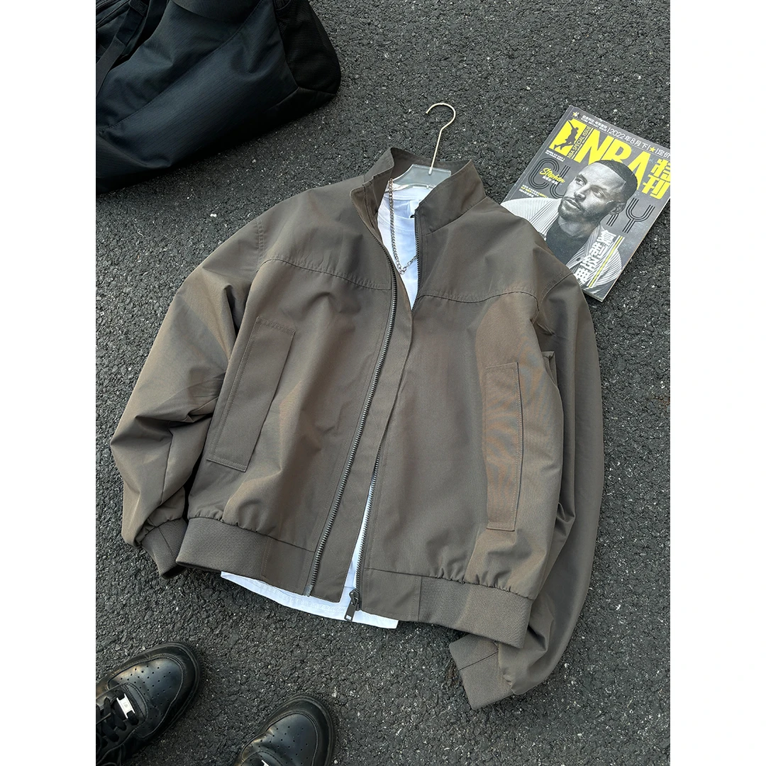 bomber短款立领夹克男秋季cleanfit飞行员外套美式痞帅硬挺机车服