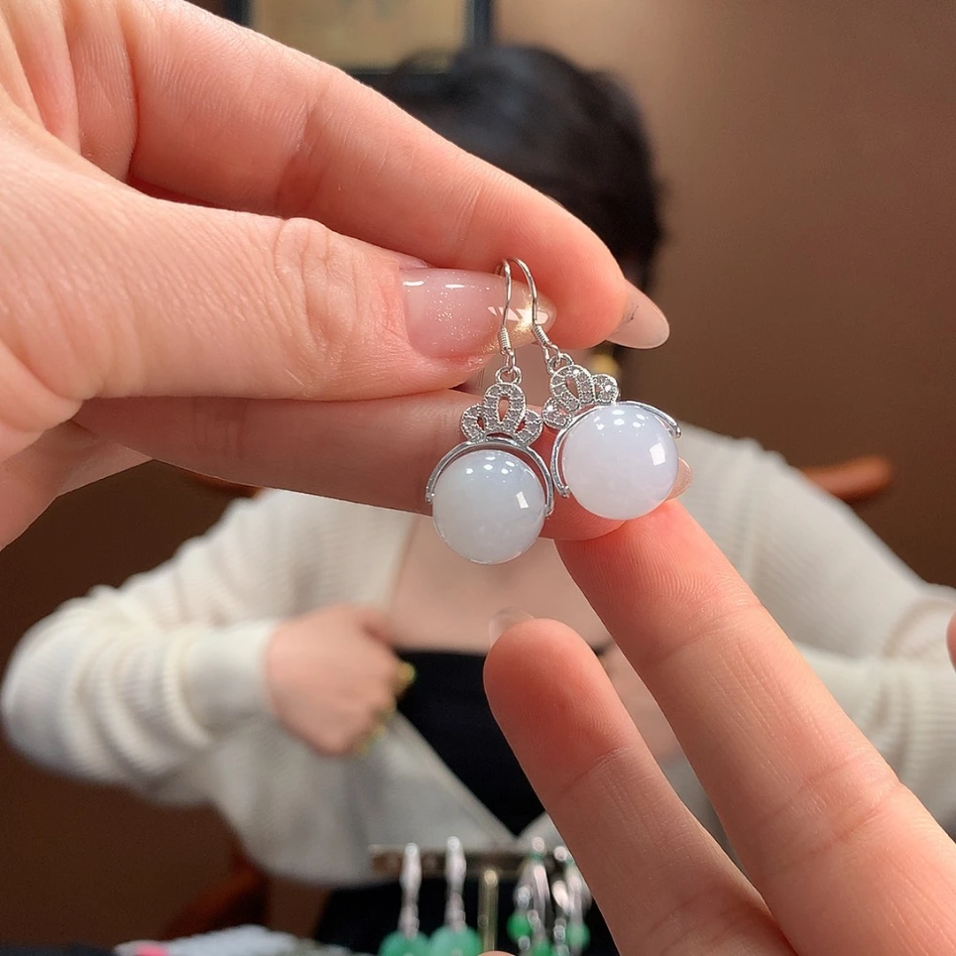 翡翠银S925镶嵌耳饰耳饰