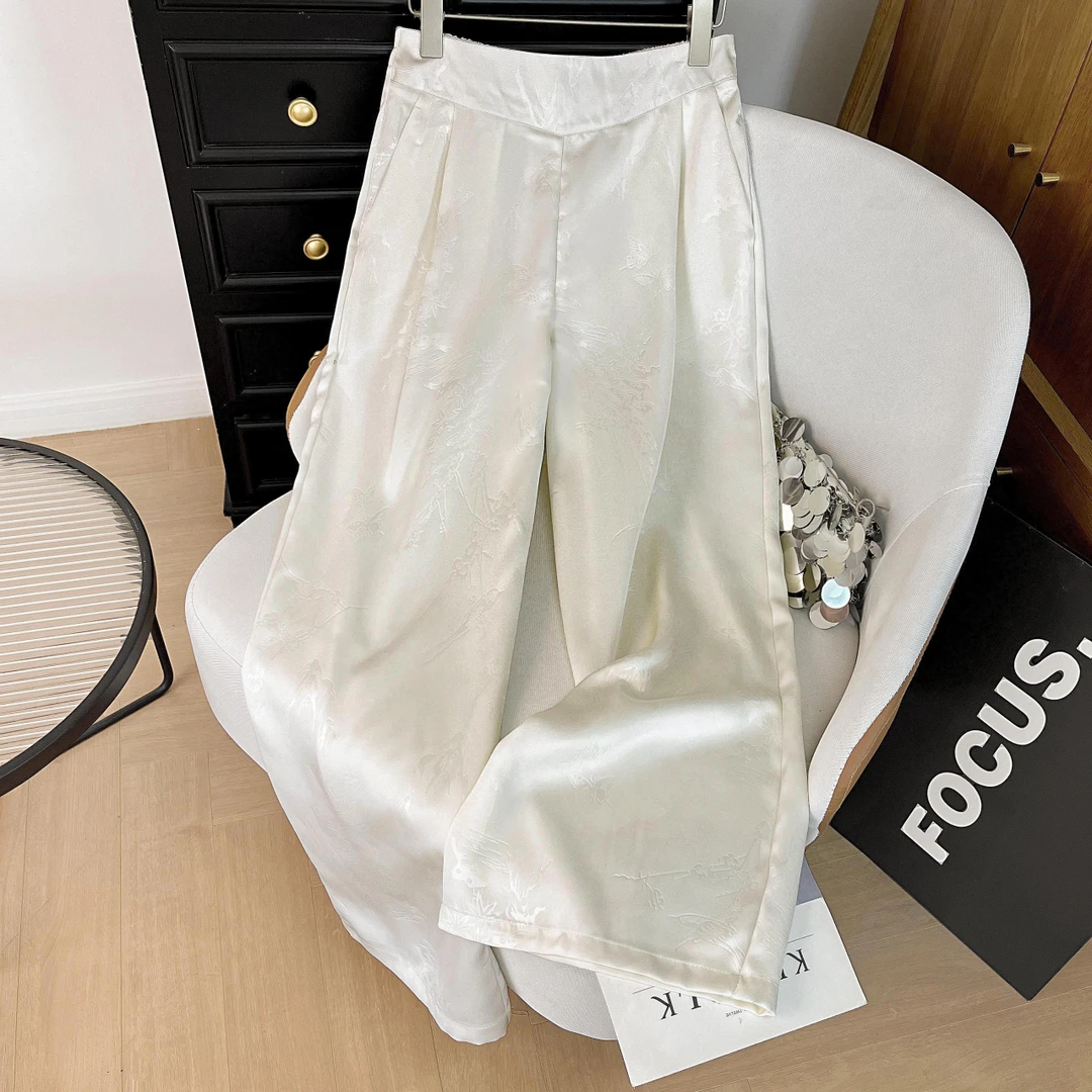 春夏秋新款新中式提花休闲裤长裤女时尚洋气宽松显瘦垂感直筒裤子