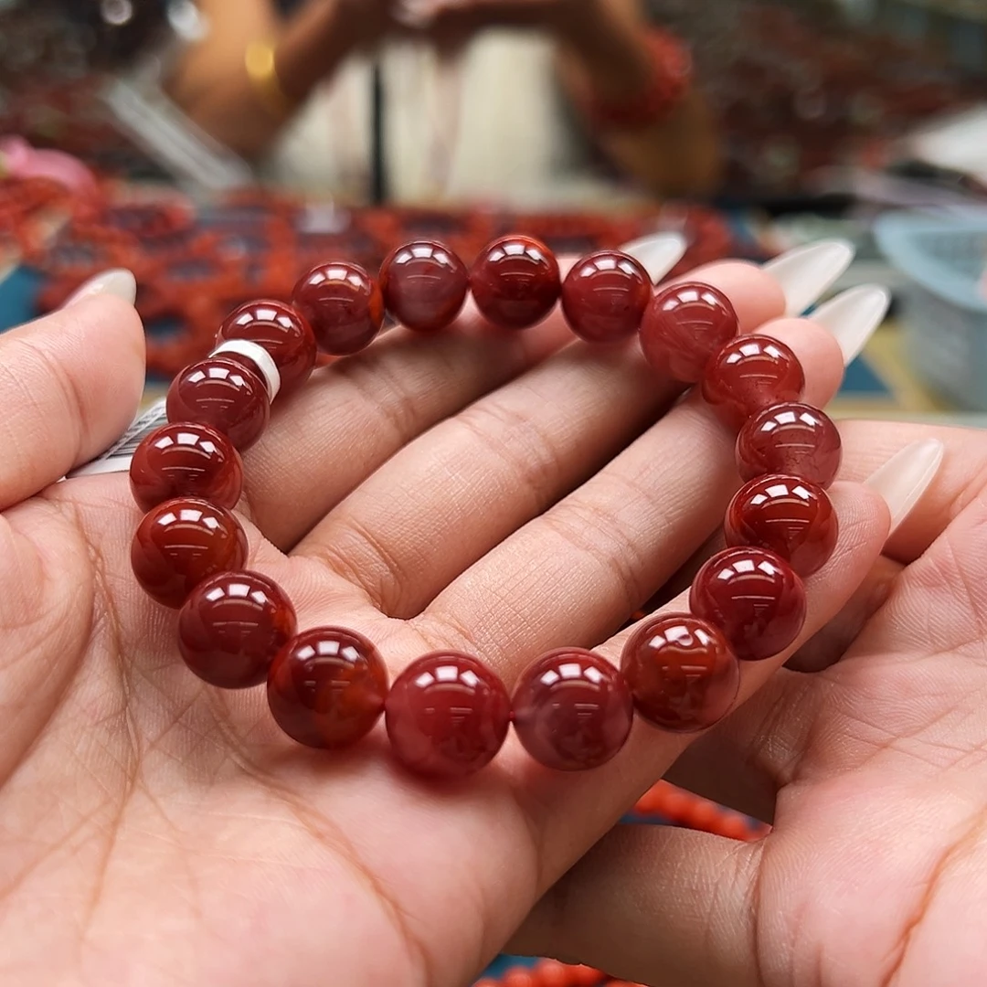 来***财未镶嵌手串南红玛瑙瓦西牛血红火焰纹11