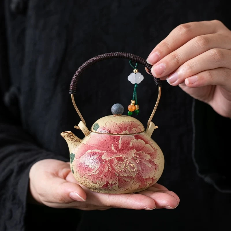 青花提梁壶纯手工茶具陶瓷高档泡茶壶家用泡茶侘寂风茶器茶壶专用