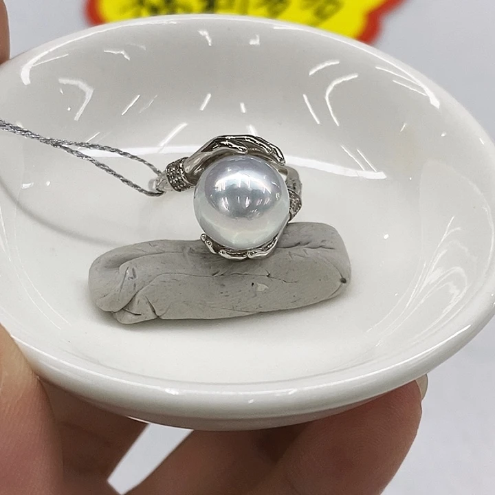 海水珍珠戒指银S925镶嵌澳白11-12mm