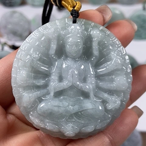 翡翠颈饰未镶嵌山水千手观音两面工福利