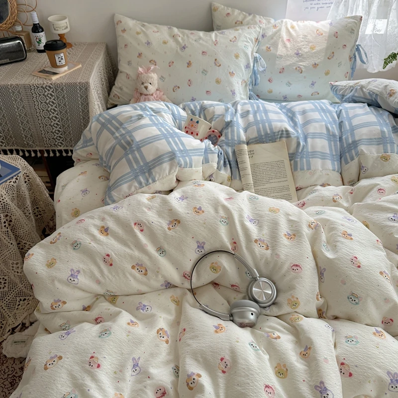 可爱少女心皱皱纱四件套床上用品学生宿舍单人被套床单三件套女孩