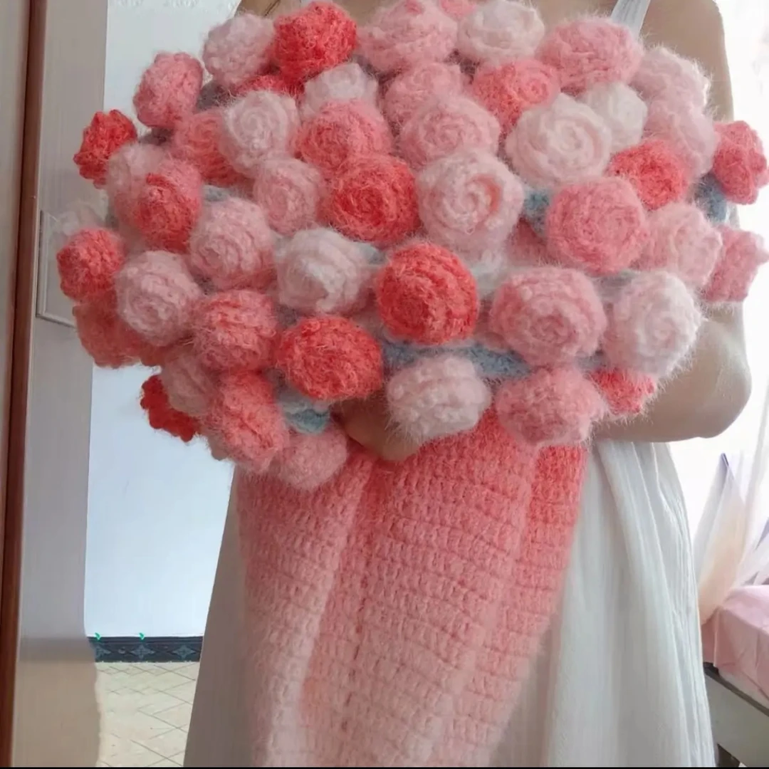 渐变鲜花玫瑰花手工钩织毯子材料包适合送礼鲜花玫瑰花毯子钩针