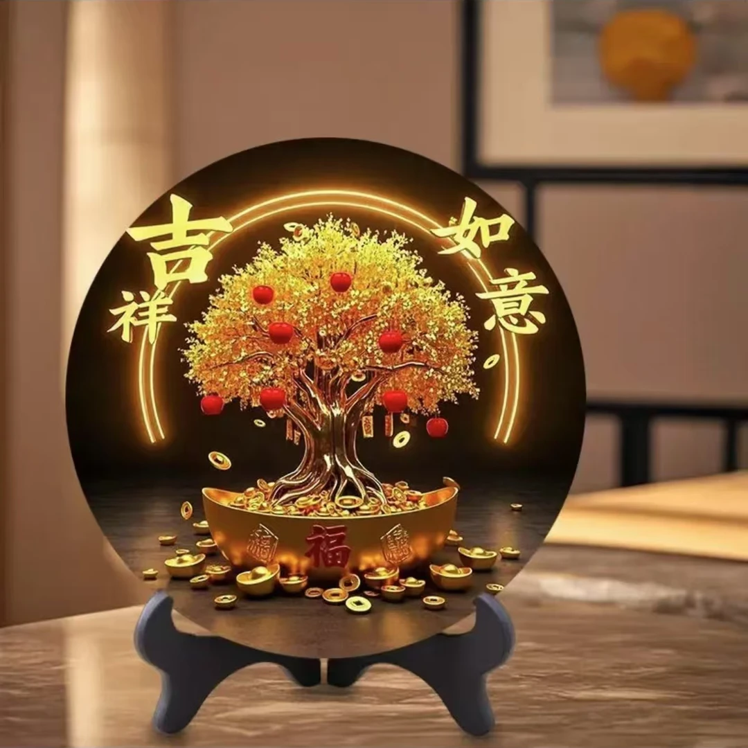 财源滚滚柿柿如意摆件现代装饰画相框餐厅办公室桌面家用摆台L837