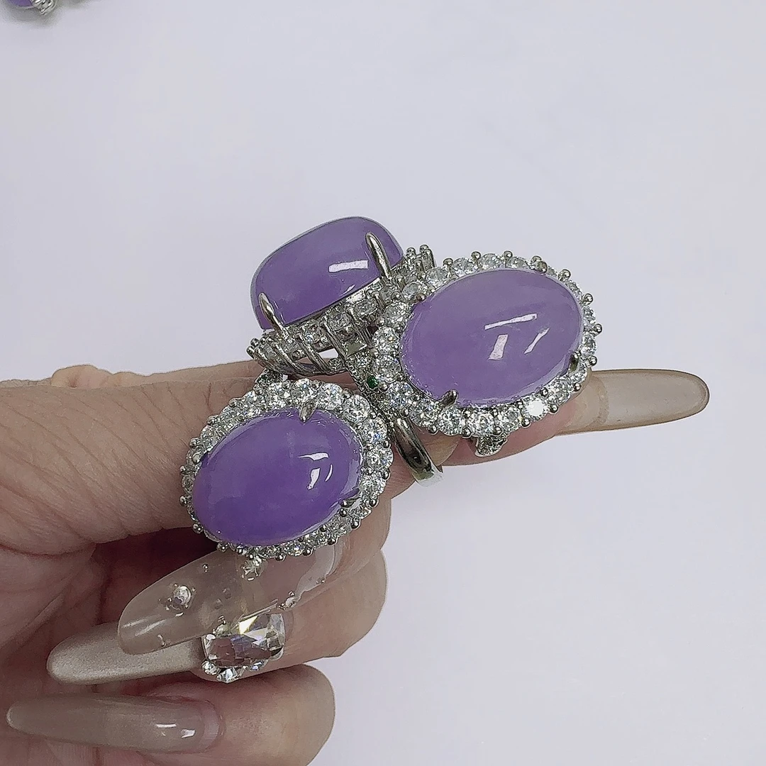 时尚冰紫大蛋面戒指【银色