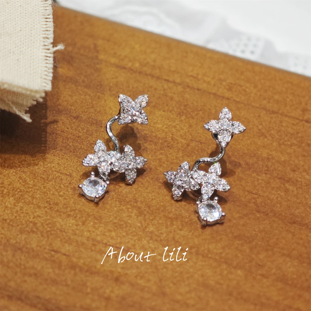 铜合金耳饰 晶花簇/锆石花朵耳环女轻奢高级感精致耳钉独特耳饰