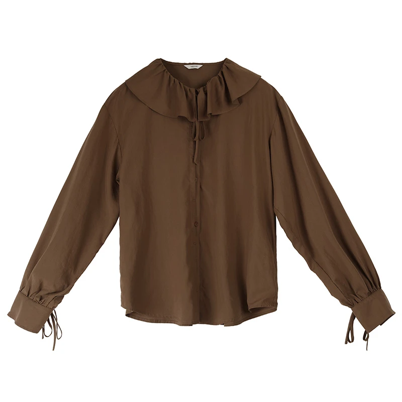 6.22休闲纯色白色法式小众高密舒适圆领短款衬衫系带长袖251155