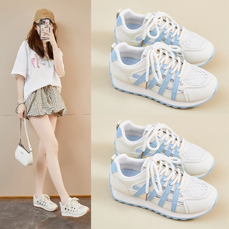 镂空单网ins韩版新款老爹鞋女2025夏季学生运动厚底增高休闲网面