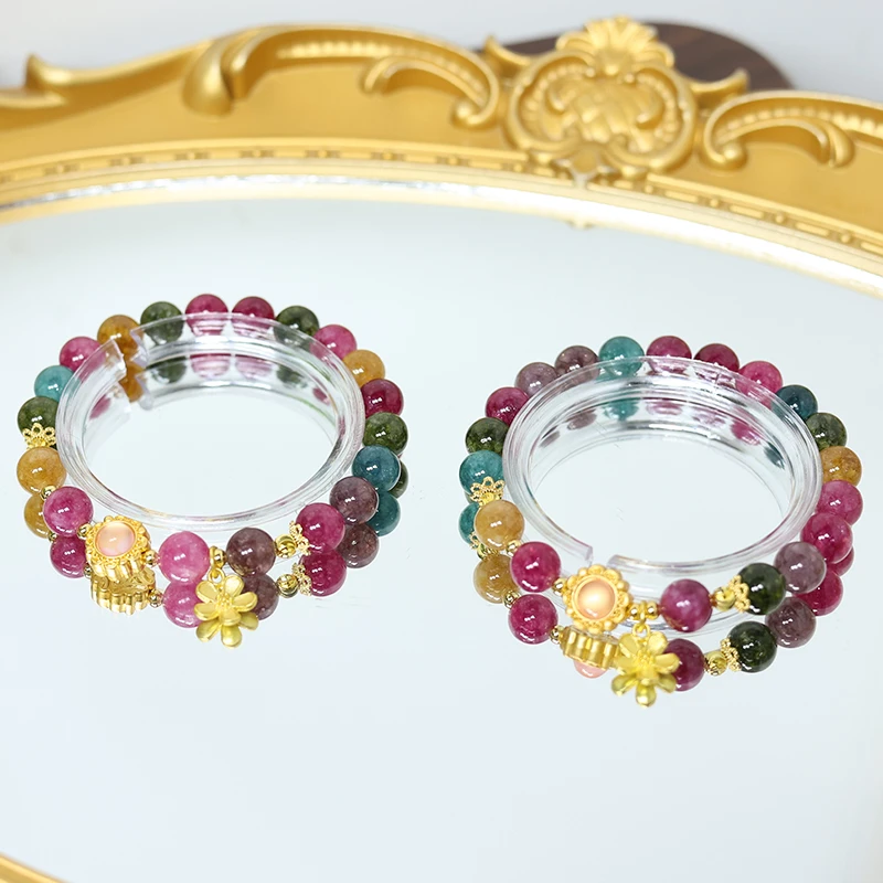 8M天然碧玺单圈时尚花朵手链 多样性发一 -H2960